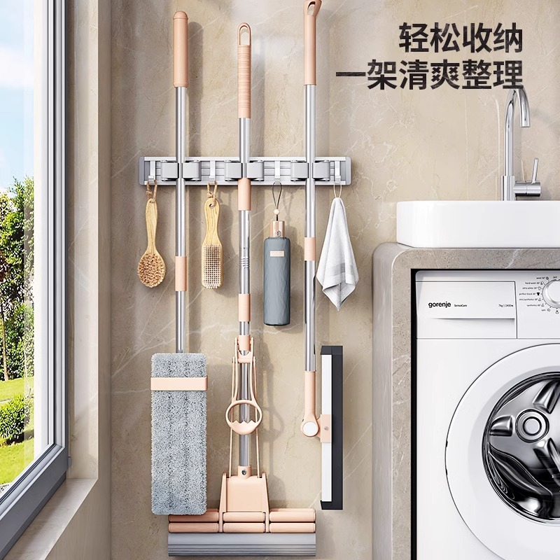 Montado en la pared de la fregona clip rack ponche-libre gancho balcón baño Baño hebilla fija escoba rack de almacenamiento