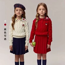 秋冬新款女童翻领羊毛上衣中大童韩系甜美刺绣洋气套头毛衣