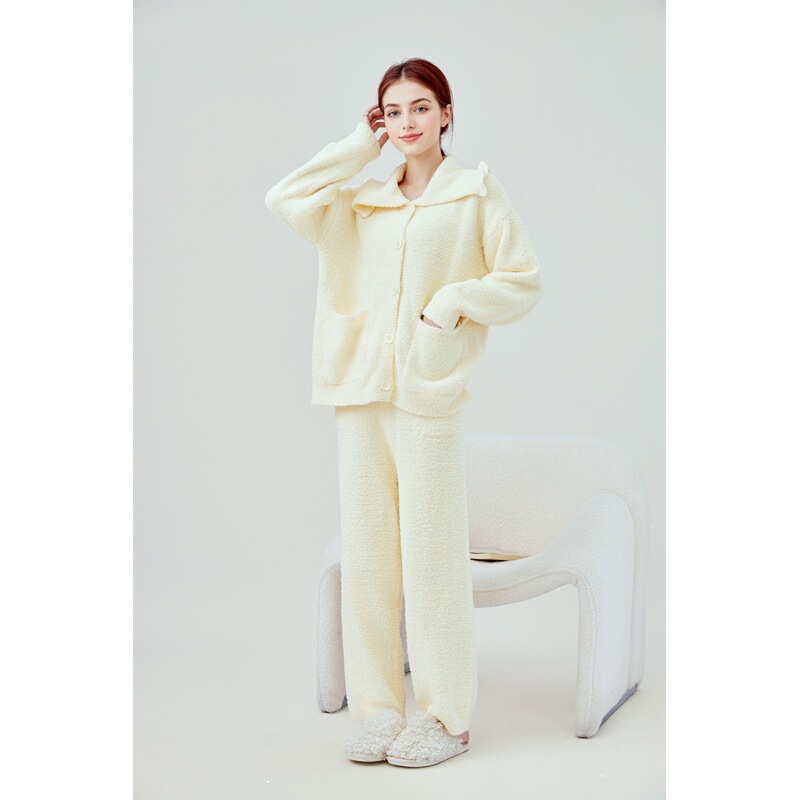 Winter Half-Velvet Maternity Wear, Autumn and Winter Postpartum Fleece-Lined Warm Loungewear, Maternity Pajamas for Women, Yellow Lace Winter Half-Velvet Maternity Wear, Autumn and Winter Postpartum Fleece-Lined Warm Loungewear, Maternity Pajamas for Women, Yellow Lace