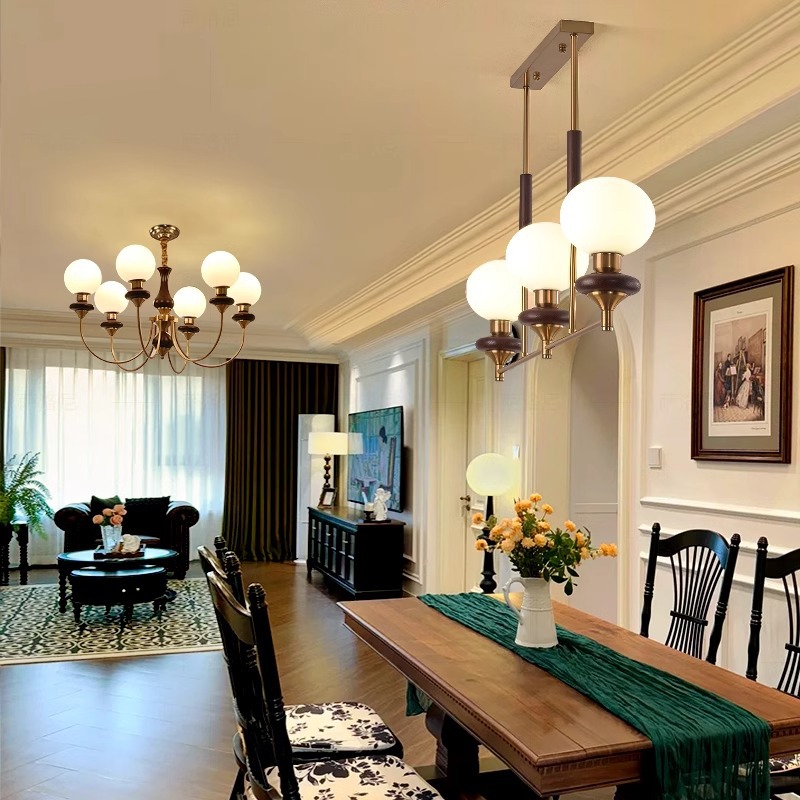Lámparas de sala de estar francesas medievales candelabros de frijoles retrógrados estadounidenses dormitorio comedor de estilo Nanyang lámparas de toda la casa 2025 nuevo
