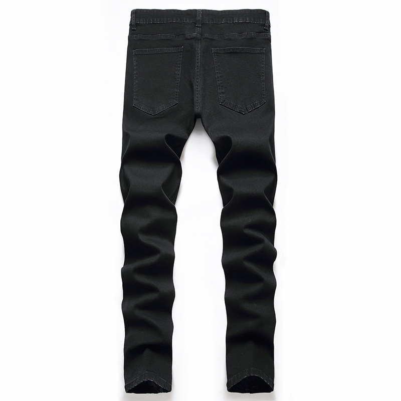 Calça jeans masculina nova, desgastada, moderna e casual, com perna reta elástica_voghion.com