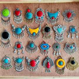 藏族耳环眉心坠复古民族风毛衣链仿松石额饰舞蹈头饰 项链两用