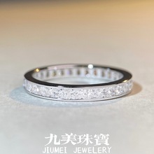 排钻戒指女批发时尚方形整圈钻戒指s925纯银钻戒锆石高碳钻食指戒