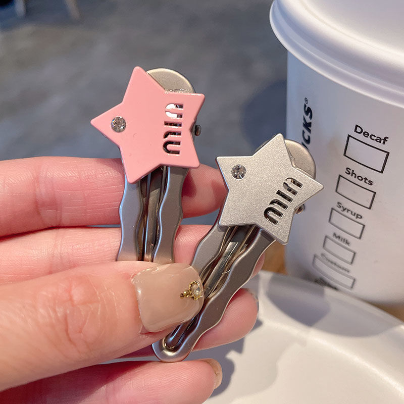 High-grade silver gray letter hairpin Internet celebrity five-pointed star duckbill side clip children's bangs clip small hairpin broken hairpin