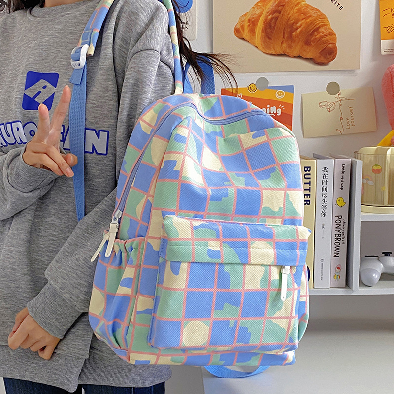 Nuevas mochilas escolares coloridas de gran capacidad con capacidad de celosía retro INS estudiantes mochilas escolares coreanas mochilas escolares de secundaria mochilas mochila