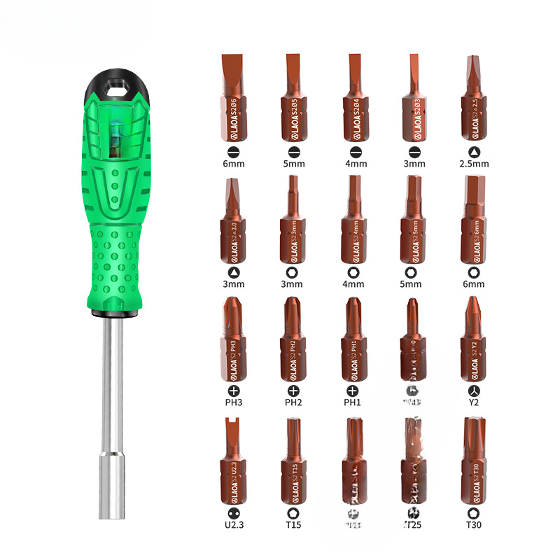 Viejo AS2 acero multifuncional conjunto de lote de tornillo 20 en 1 conjunto de destornillador doméstico cruzado en forma de ciruela destornillador