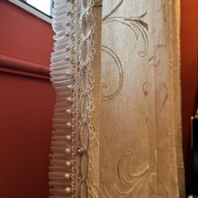 新款棉羊毛客厅卧室纱帘刺绣亚麻纱帘高档棉麻卷草花纱帘批发