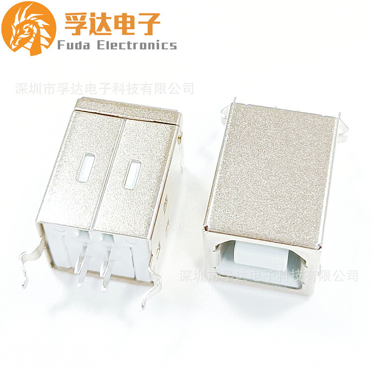USB B Female Base B Female USB Connector BF 180 Degree Straight Plug Curved Foot White Glue Printer Type B USB Seat