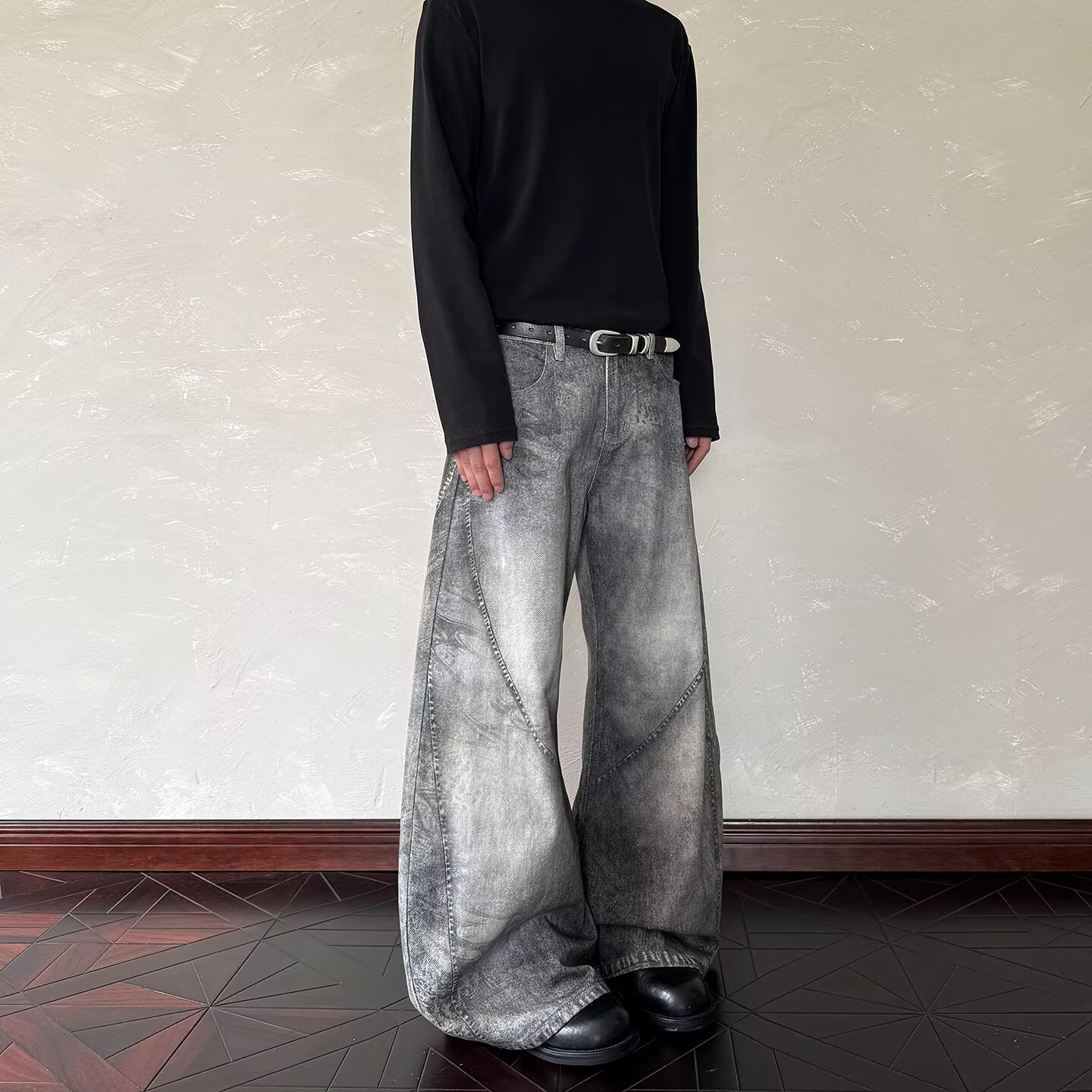 Vintage American Style Smoky Grey Bootcut Jeans For Men & Women - Relaxed Fit Retro Denim Pants​_mkmklike.com