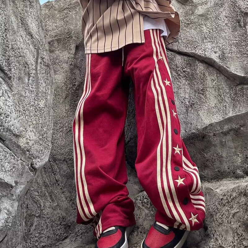 Red Breasted Casual Pants Men's Spring New Striped Loose Straight Pants Sports Pants Trendy Brand All-match Wide Leg Pants Red Breasted Casual Pants Men's Spring New Striped Loose Straight Pants Sports Pants Trendy Brand All-match Wide Leg Pants