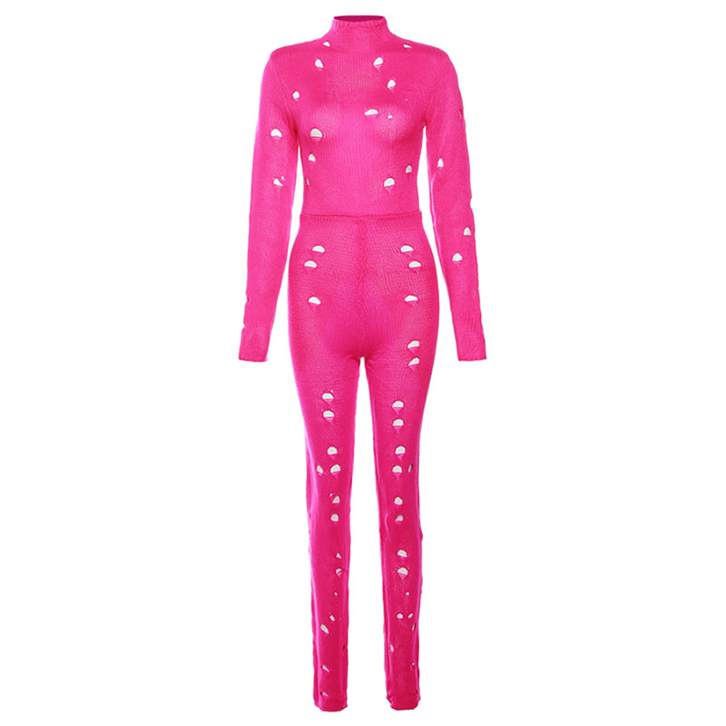 Estilo europeo y americano 2024 nueva tendencia de otoño personalidad calle tejido agujero hueco cintura alta pantalones ajustados de una pieza mujer