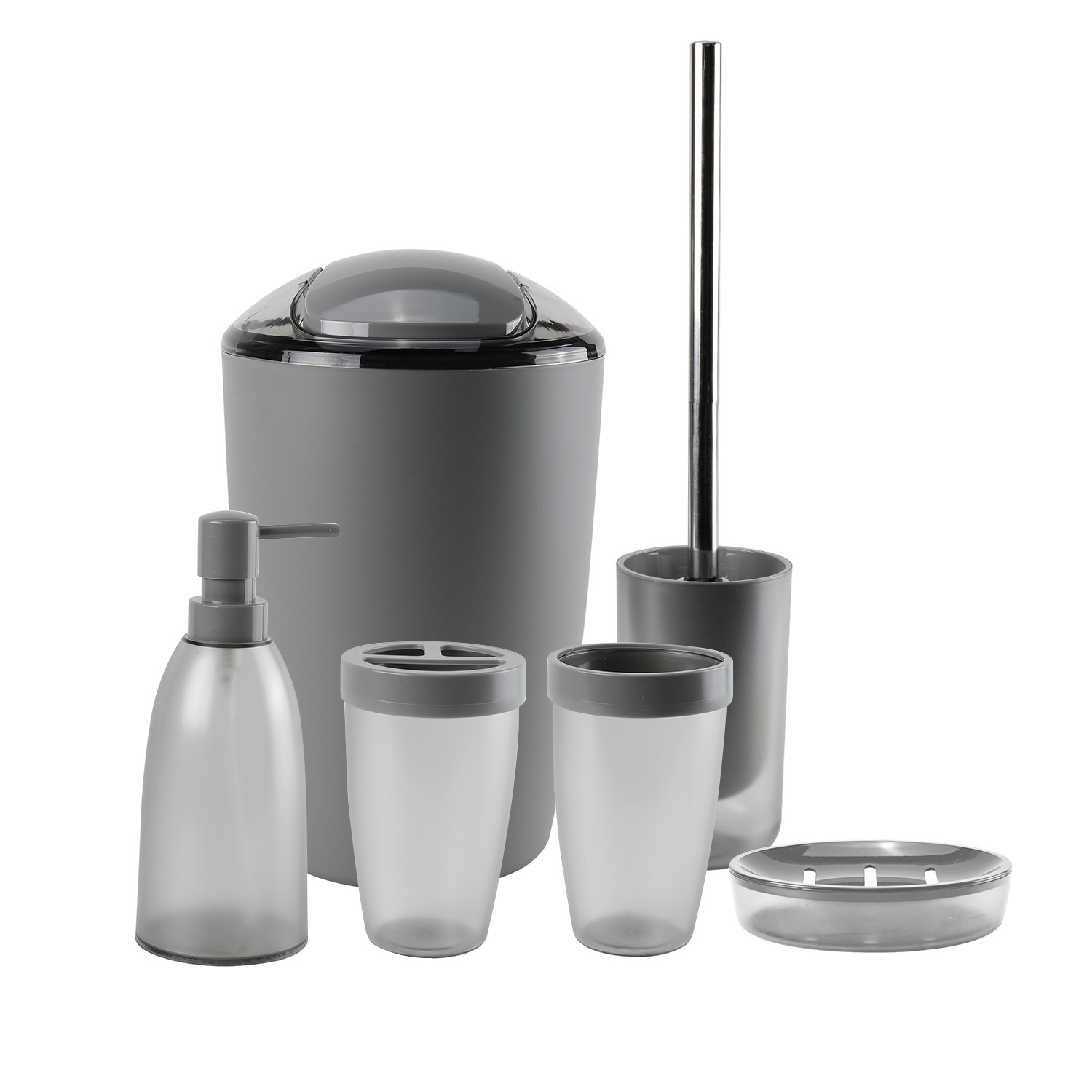 Suministros de baño de plástico de color sólido conjunto de seis piezas enjuague bucal cepillo titular caja de jabón baño traje de baño de almacenamiento en stock