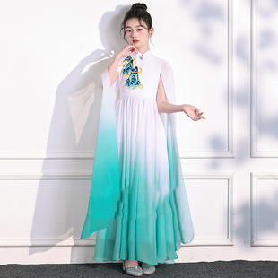 Summer Girls' Choir Performance Costumes 2025 New Guzheng Poetry Recitation Competition Instrument Performance Costumes Long Skirt