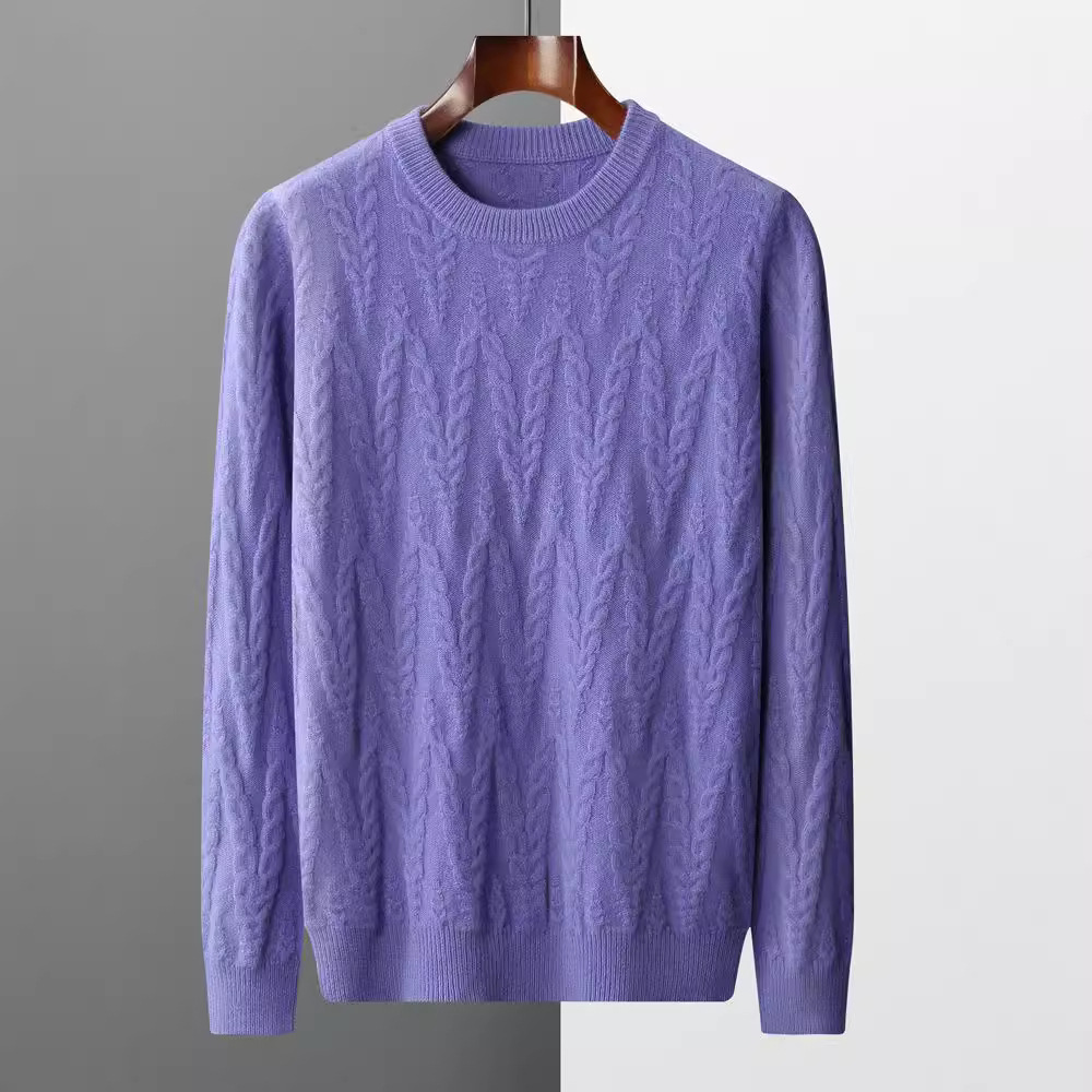 Maglione di base caldo e casual in lana semplice jacquard da uomo giovane, nuovo girocollo spesso autunno inverno_voghion.com