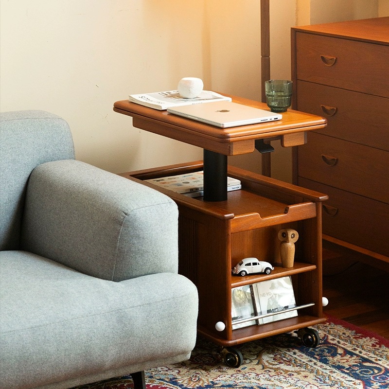 El carro de la mesa de centro plegable móvil de estilo antiguo se puede levantar, el sofá de la sala de estar del apartamento pequeño, el gabinete lateral, la mesa pequeña
