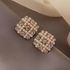 Silver needle, square fashionable trend small earrings from pearl, silver 925 sample, Japanese and Korean