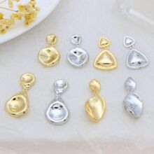 欧美跨境真金保色银针耳饰 冷淡风合金耳坠 几何扭转波纹光面耳环