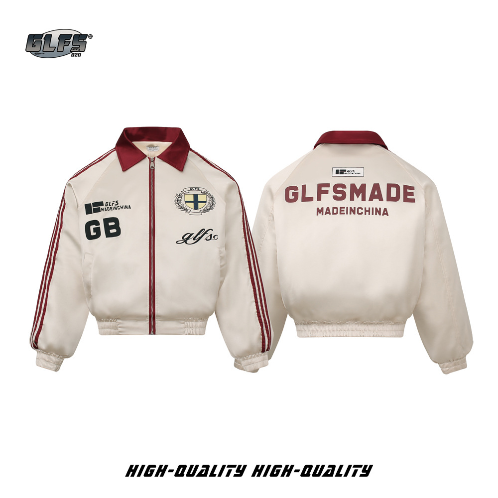 GLFS25 New American High Street Three-Stripes Color-Block Light Padded Turn-Down Collar Cotton College Style Coat Unisex_viptrois.com