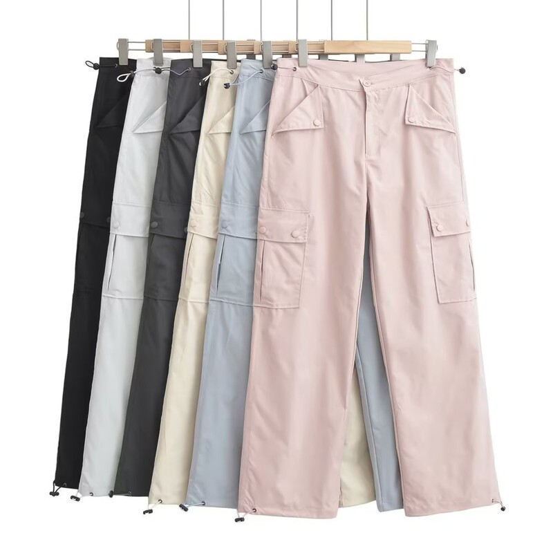 Spring and Summer 2025 Thin High Waist Sports Casual Closing Pants with Large Pocket Solid Color Slimming Loose Wide Sports Pants
