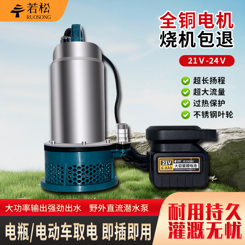 无线便携锂电动专用抽水泵24V21V直流潜水泵家用农用浇菜灌溉水泵