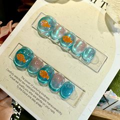 藍色炫光小金魚立體漸變水波氣泡可愛小眾個性短款穿戴甲