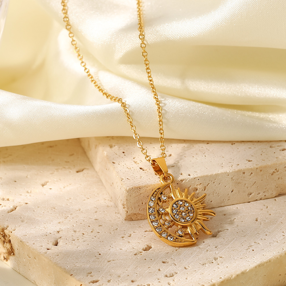 Fashion Sun Star Moon Stainless Steel Necklace Gold Plated Zircon Stainless Steel Necklaces
