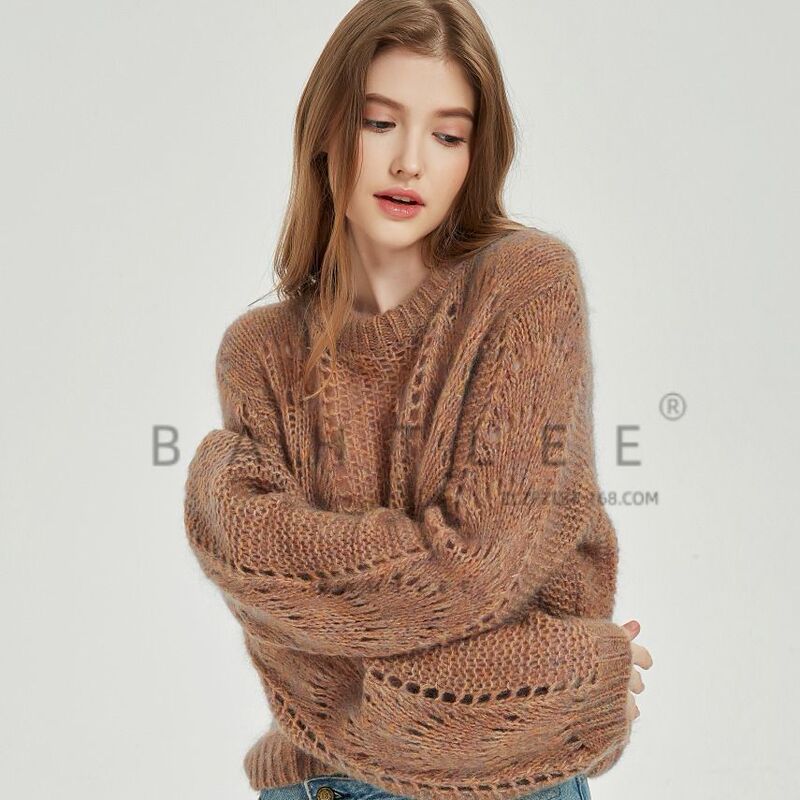 Autumn and Winter GANN * Mauhair Thick Stick Needle Sweater Knitted Loose Lazy Hollow Lantern Lantern Sleeve Short Women