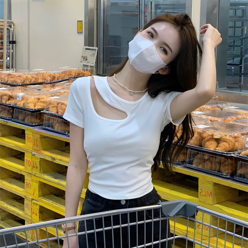 Women's Slim Fit Off Shoulder Perforated T-shirt For Summer Wear_voghion.com