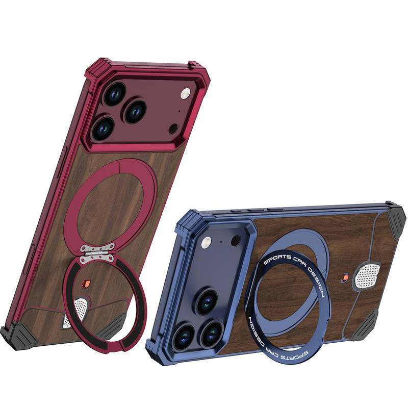 Suitable for Apple 18 Pro phone case, walnut wood grain metal frame, magnetic stand for iPhone 18 Pro Max Suitable for Apple 18 Pro phone case, walnut wood grain metal frame, magnetic stand for iPhone 18 Pro Max