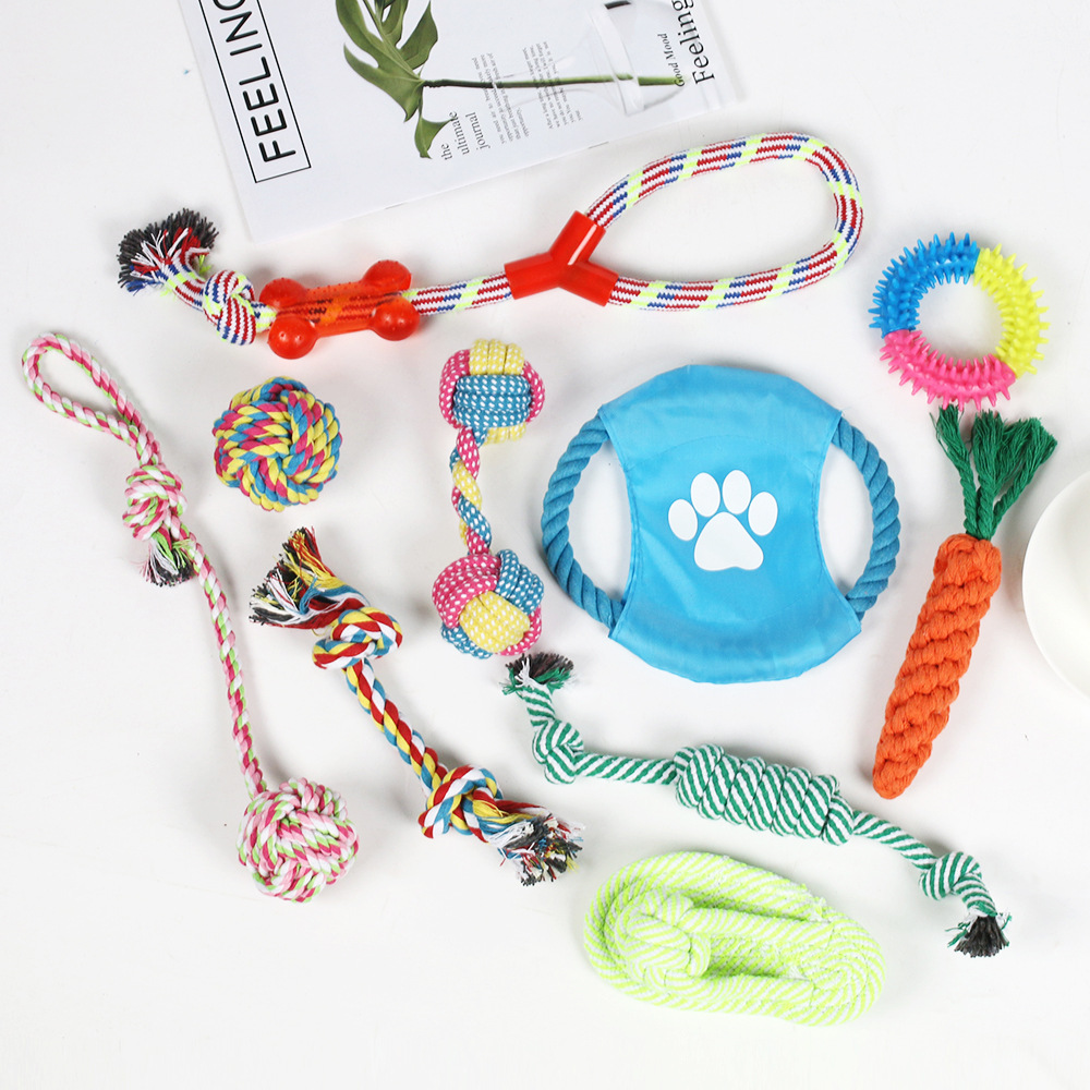 El popular juego de juguetes para la dentición de perros de Amazon, juguete de cuerda de algodón para mascotas, resistente a las mordidas, alivia el aburrimiento, suministra juguetes de autoentretenimiento.