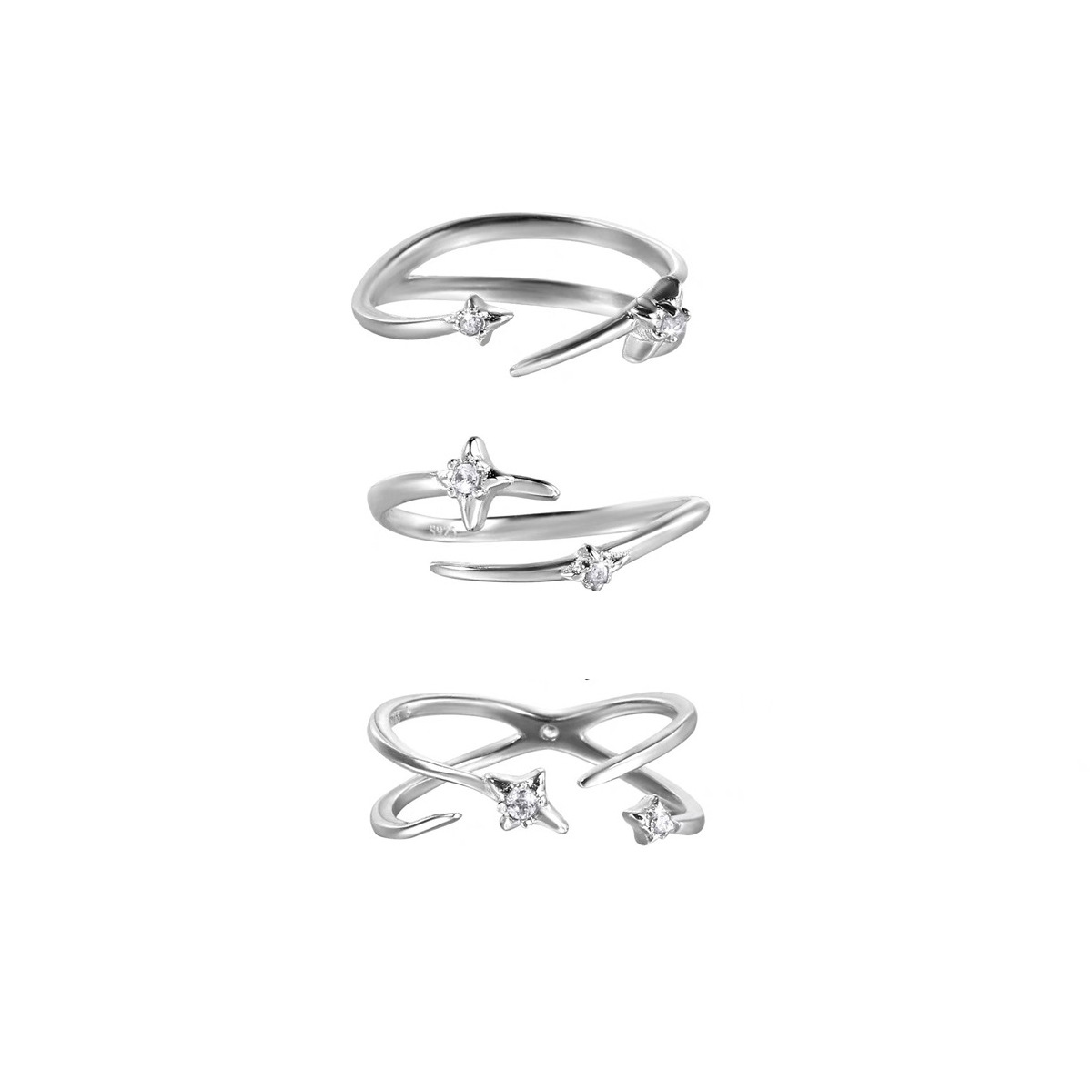 Stackable Band And Cubic Zirconia Ring Set Minimalist Style_voghion.com