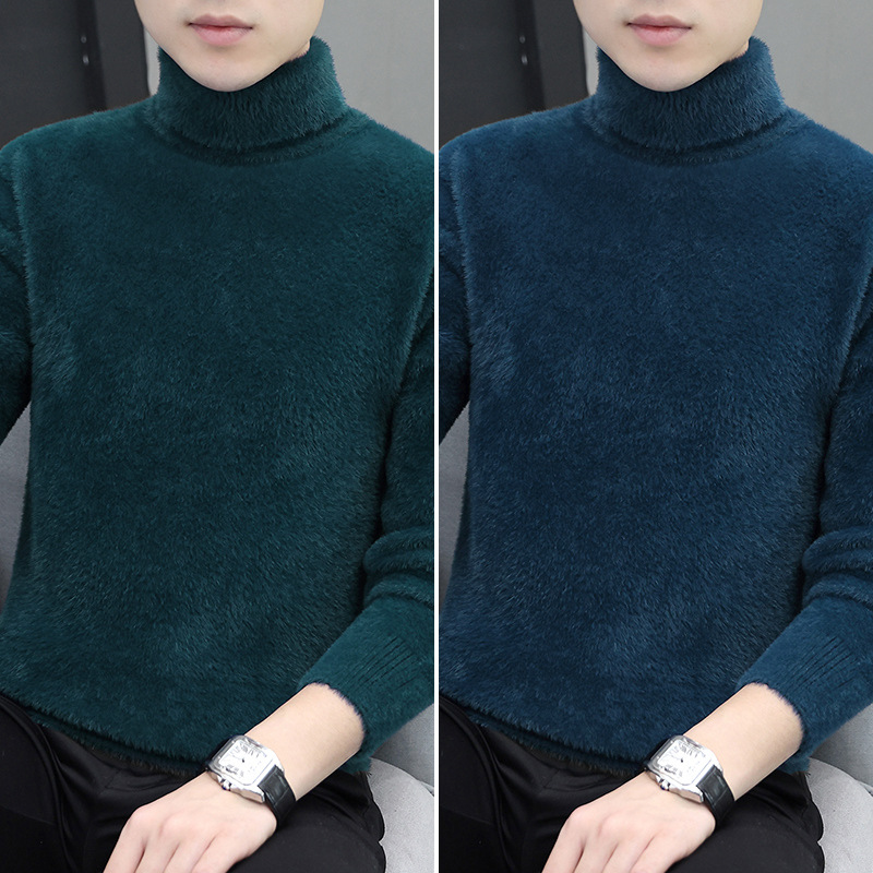 智贝SKU图_24高领加绒加厚男士毛衣爆款纯白色线衣针织打