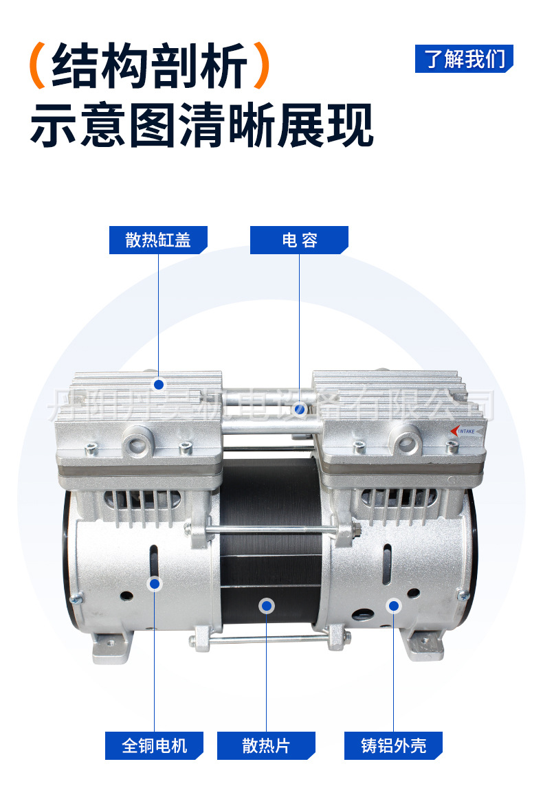 Danhao Electromechanical Ol550 Large Flow Oil-Free Air Compressor High Power 550W Piston Maintenance-Free Silent Air Pump