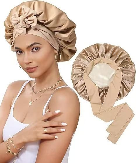 跨境双层色丁飘带睡帽蝴蝶结绑带头巾帽美容护发帽女双面戴bonnet|undefined