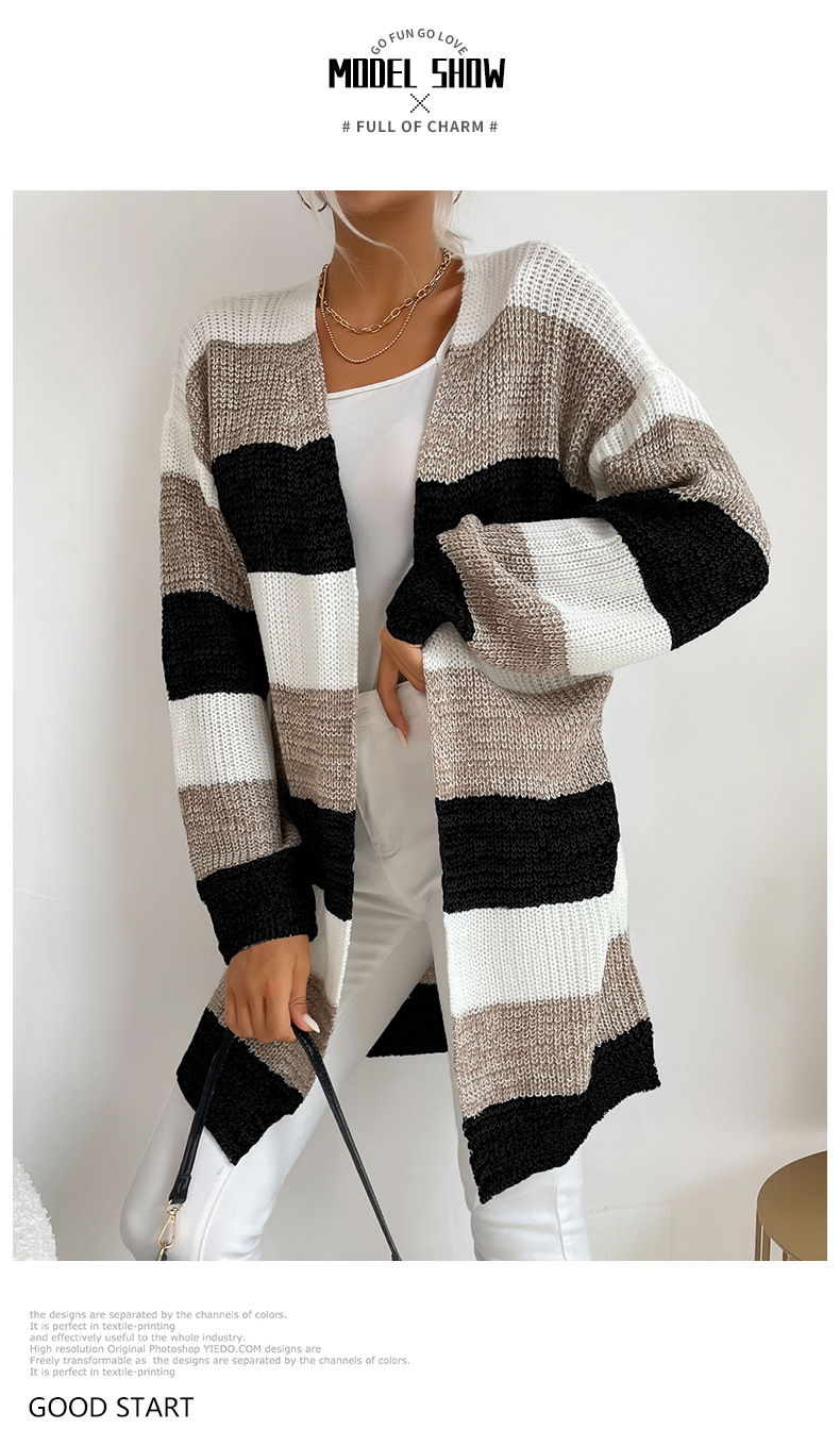 Long Unbuttoned Color-Block Sweater Coat NSYYF89340