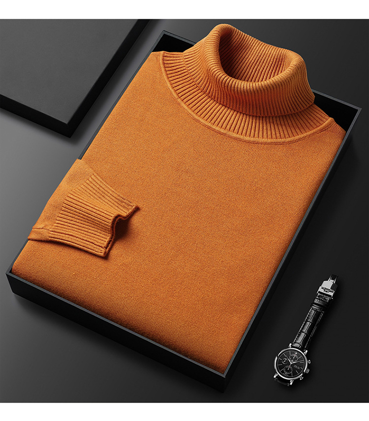 Herrenbekleidung Rollkragenpullover Herren Strickhemd mittleren Alters und junger Männer schlanker einfarbiger Pullover mehrfarbig_voghion.com