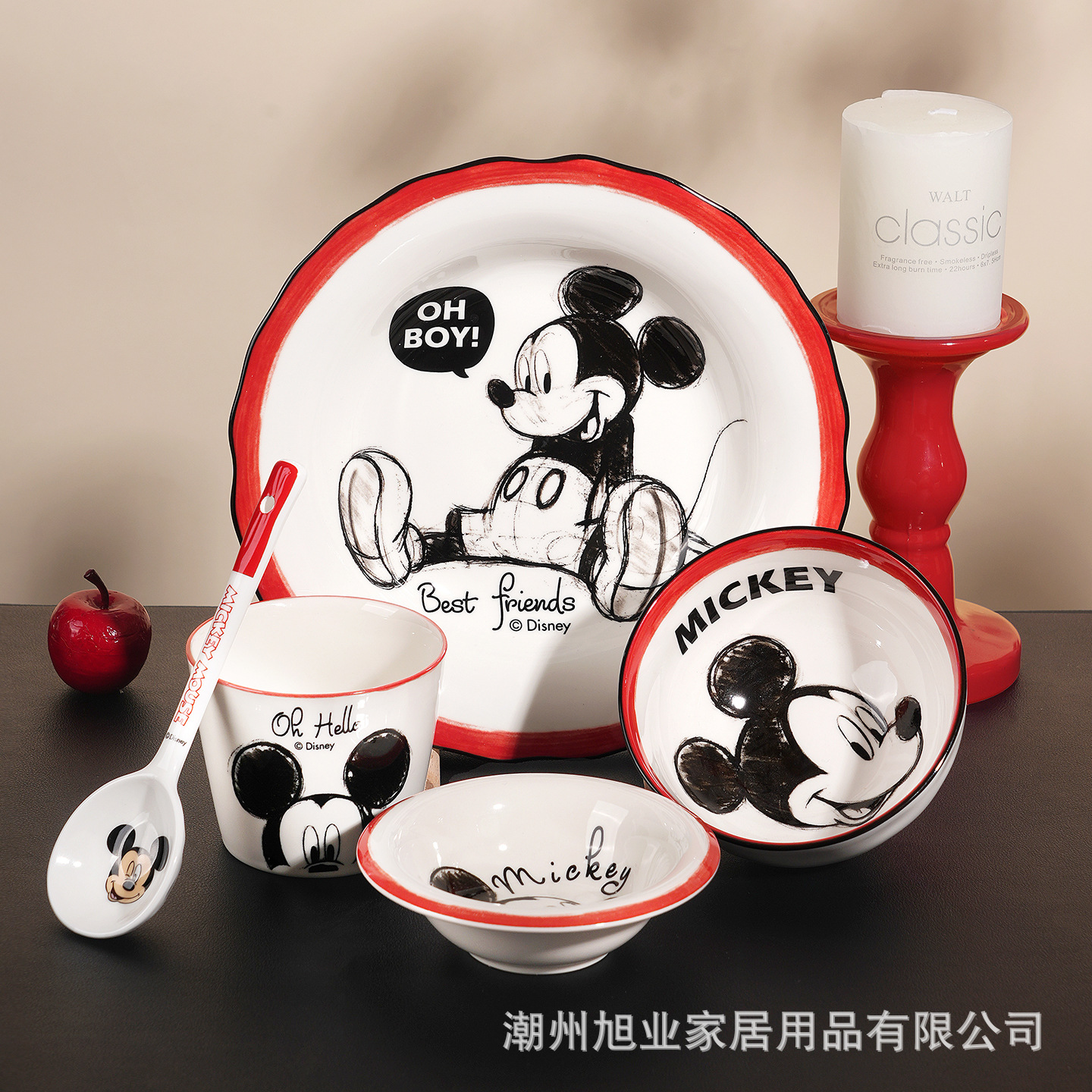 Conjunto de cubiertos de cerámica Mickey 5 platos de platos de arroz para una persona, taza de mano de marca, caja de regalo de platos de platos de platos de arroz image 3