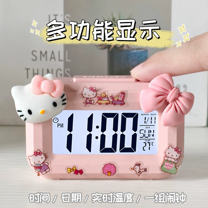 Детский цифровой будильник в мультяшном стиле Hello Kitty, часы/будильник/таймер, розовый/белый