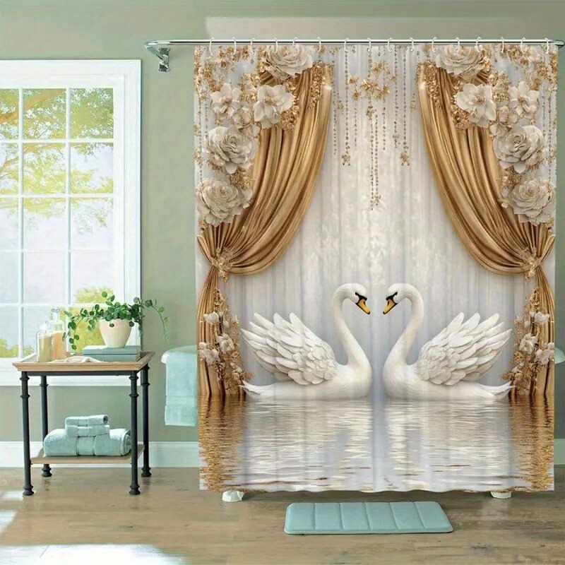 Shein Cross-Border E-Commerce Elegant Swan Design Bathroom Shower Curtain Polyester Fabric United States Europe and North America