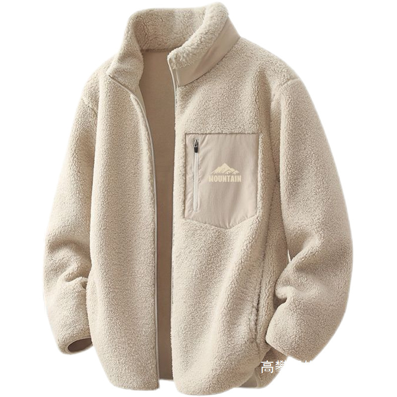 Discounted Fleece-Lined Thickened Lamb Wool Stand-Collar Jacket for Men and Women, Winter Fleece Couple's Warm Clothing, Wholesale