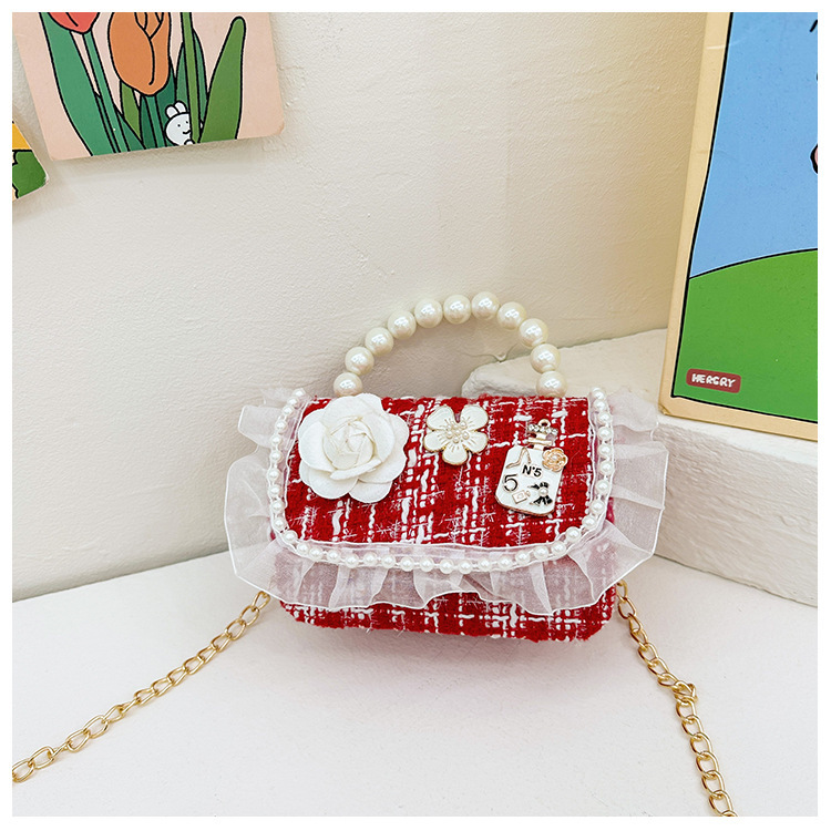 Bolsa de Año Nuevo, bolsas de Año Nuevo rojas de chicas, bolsas de accesorios de mano de perlas princesas