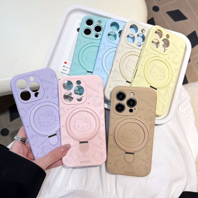 Apple iPhone16ProMax 액체 키티 고양이 휴대폰 케이스에 적합 15P 자기 홀더 미세 구멍 보호 커버