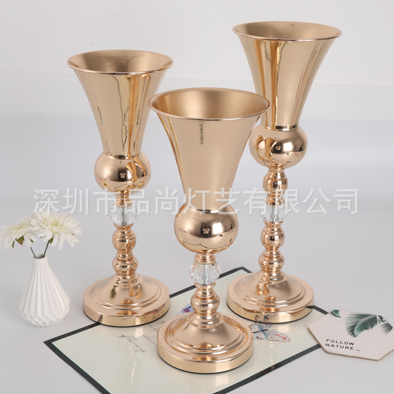 婚庆道具路引婚礼装饰花瓶铁艺花架结婚用品电镀金色花器插花摆件