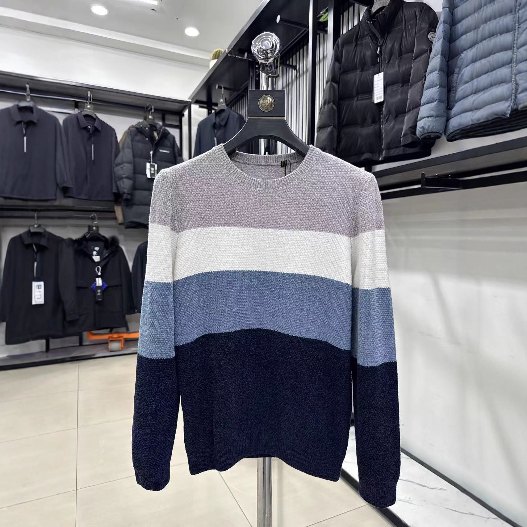 [Sea Cut] Soft and Skin-Friendly! Chenille Stripesd Knitwear Men's Autumn and Winter Warm Simple Bottoming Shirt 029A
