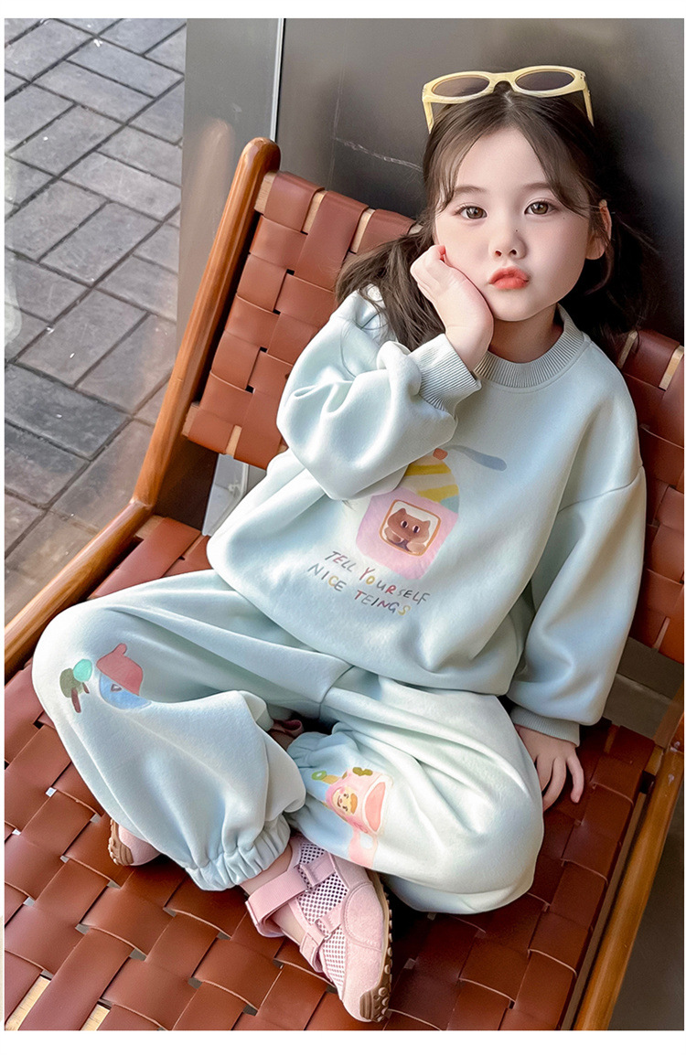 Girls Cartoon Printing Set 2025 Autumn New Children's Korean Version Sweater Sweatpants Long-sleeved Knitted Two-piece Set Trendy_voghion.com