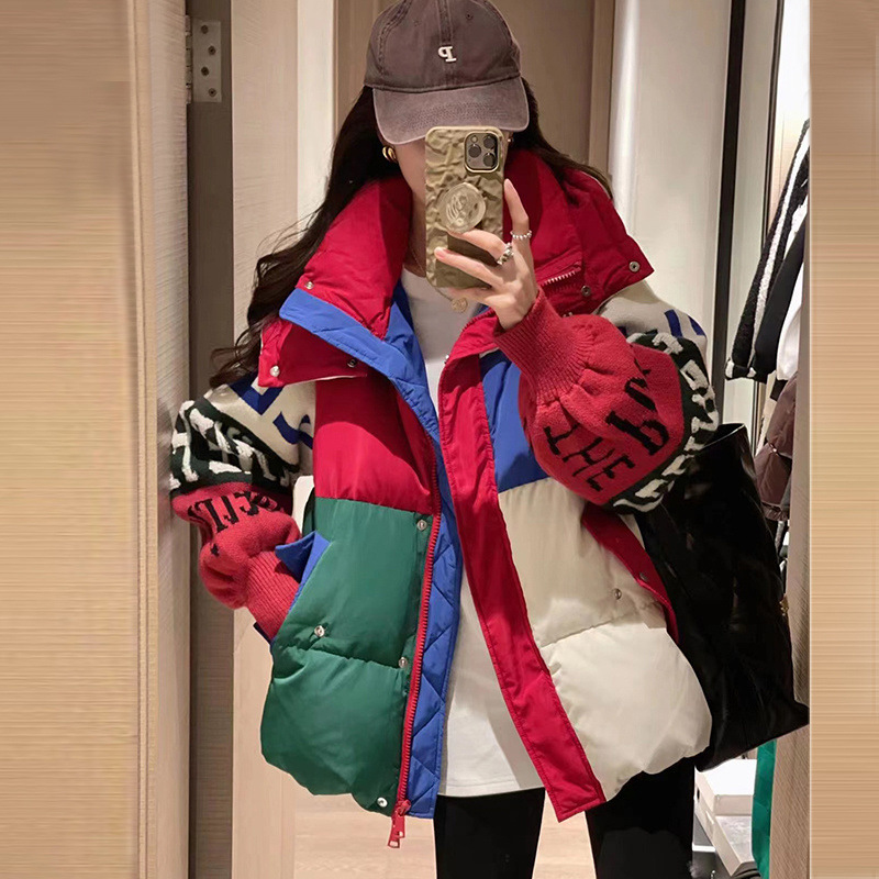 Winter fashionable knitted design down jacket with hood
