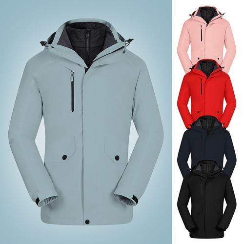 Outdoor three-in-one down jacket for men and women, two-piece set, autumn and winter plus velvet, breathable and warm jacket, ski suit