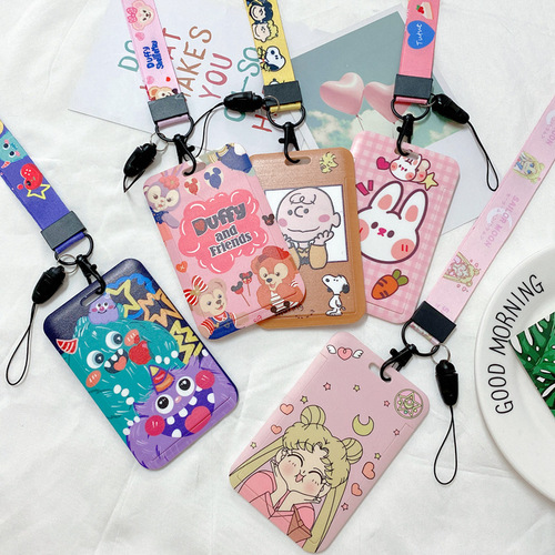 Student bus card holder halter neck long rope cartoon meal card ABS campus card Charlie storage card holder Stitch cute