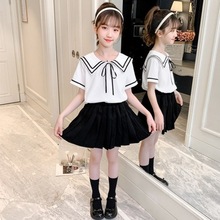 女童套装韩版学院风制服中大童上衣夏装短袖娃娃衫夏季儿童套装
