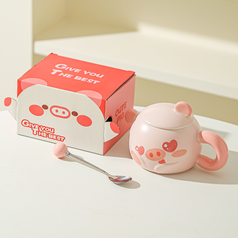 Cerdito Taza de red neta Corazón de niña rosa Hogar creativo Oficina Taza de cerámica Regalo Taza de desayuno de dibujos animados